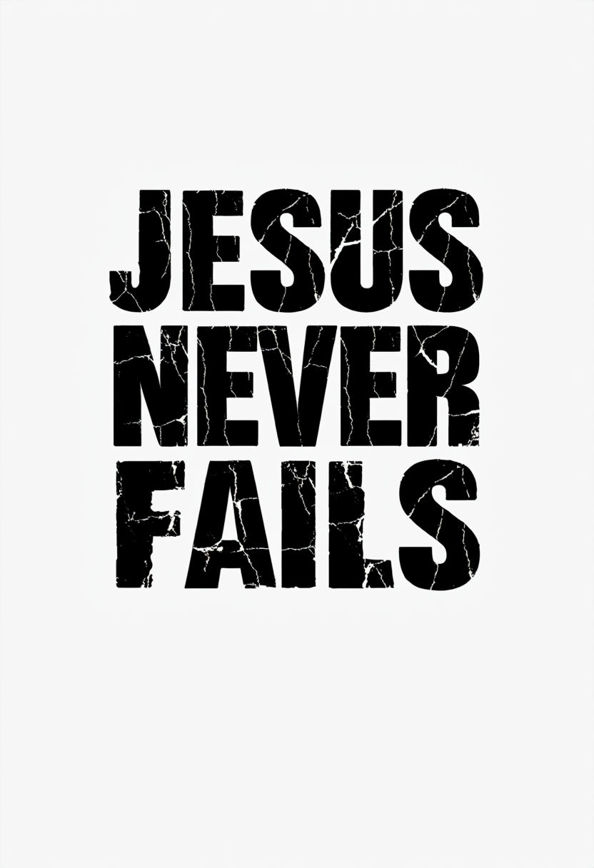 Bold Distressed JESUS NEVER FAILS Inspirational T-Shirt