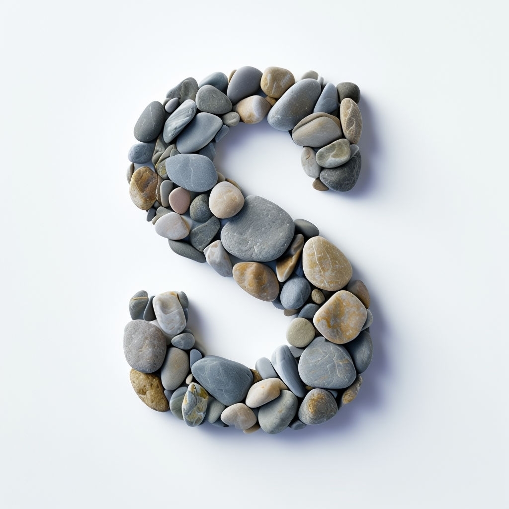Elegant Photorealistic Letter S Monogram with River Stones Monogram