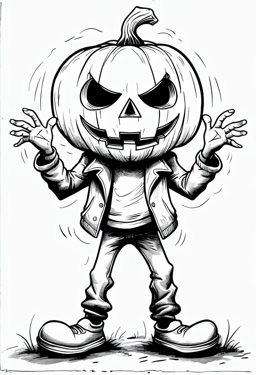 Spooky Pumpkin Head Character Halloween Coloring Page