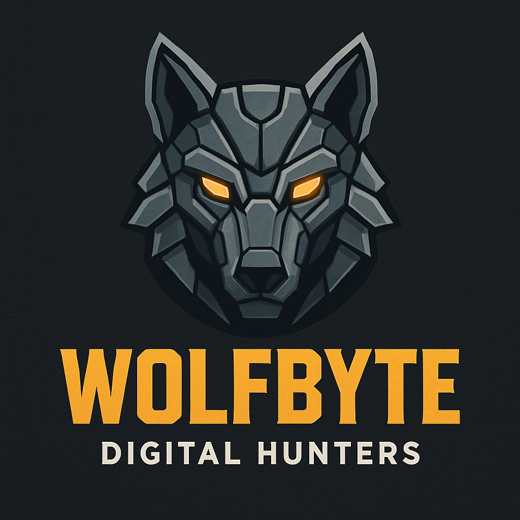 Futuristic Geometric Wolf Head Logo for Digital Hunters