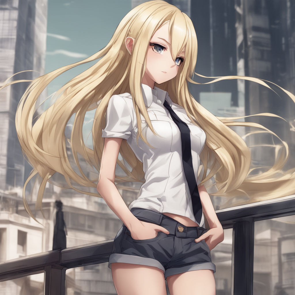 anime girl with very long blonde hair