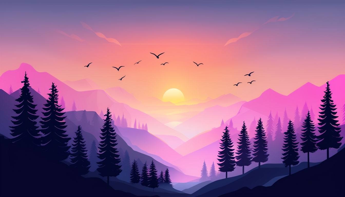 Serene Mountain Sunset Minimalist Vector Illustration Background