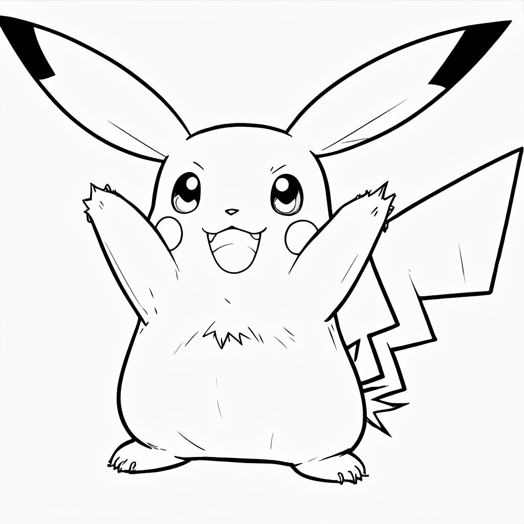 Joyful Pikachu Cartoon Line Drawing for Sticker