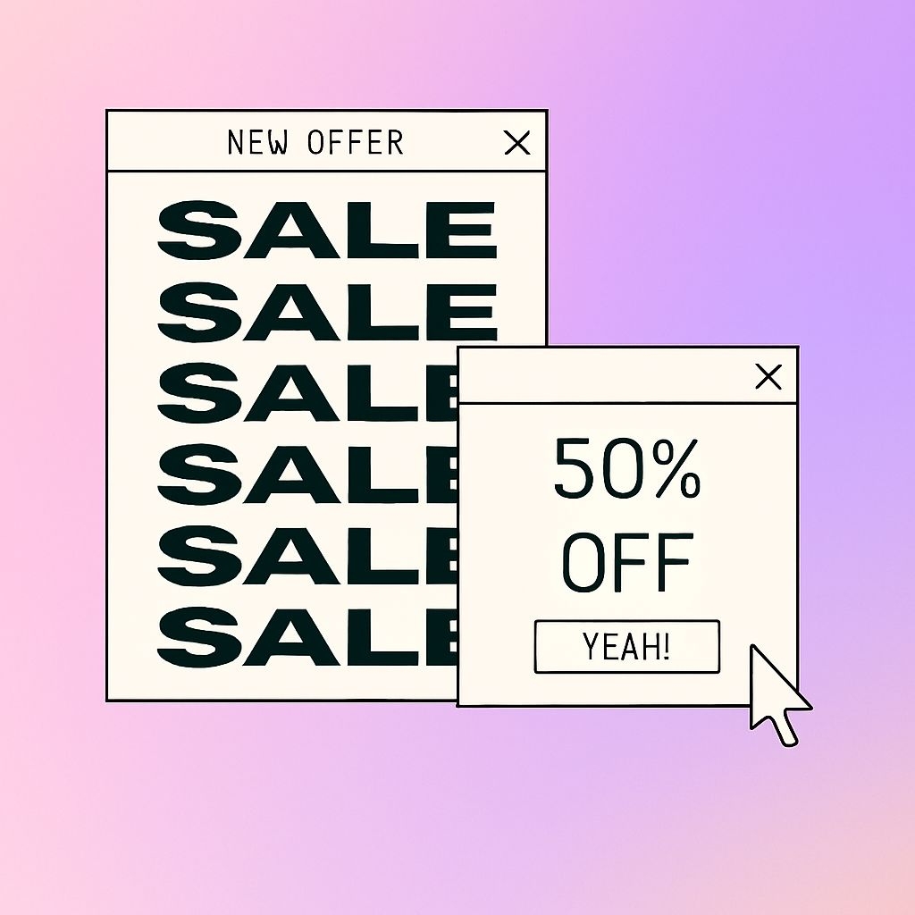 Stylized Computer Pop-Ups with Sale Offer Illustration Ads