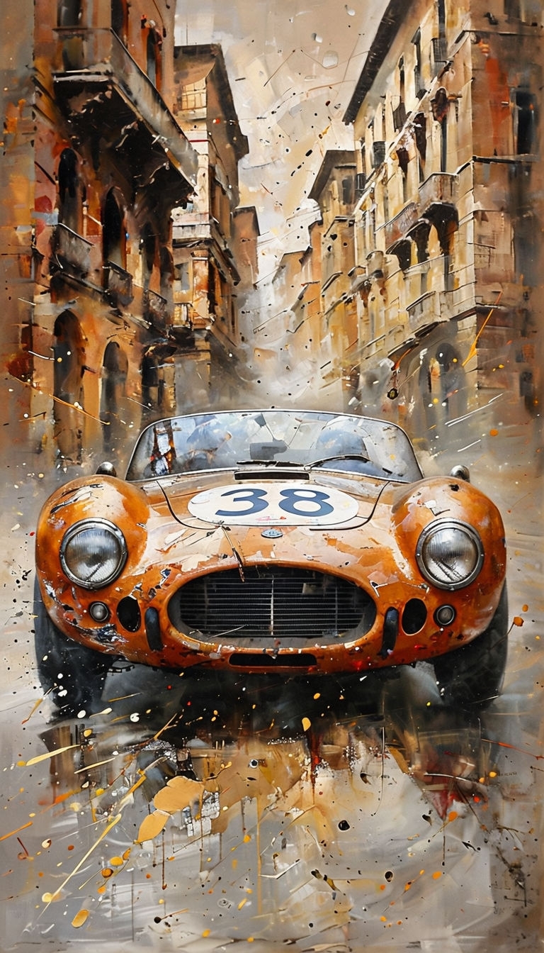 Vintage Orange Sports Car in Urban Landscape Art Phone Case Cover