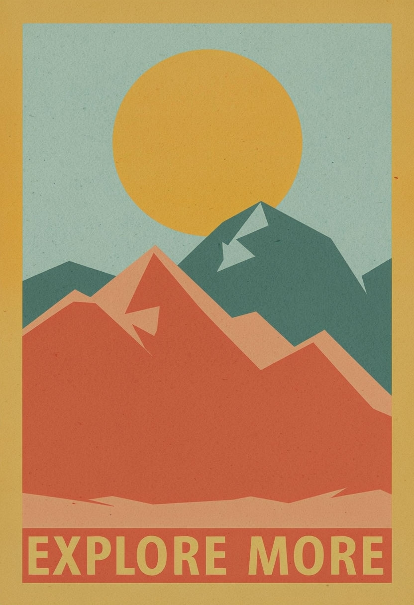 Minimalist Retro Landscape with Circular Sun Graphic Poster