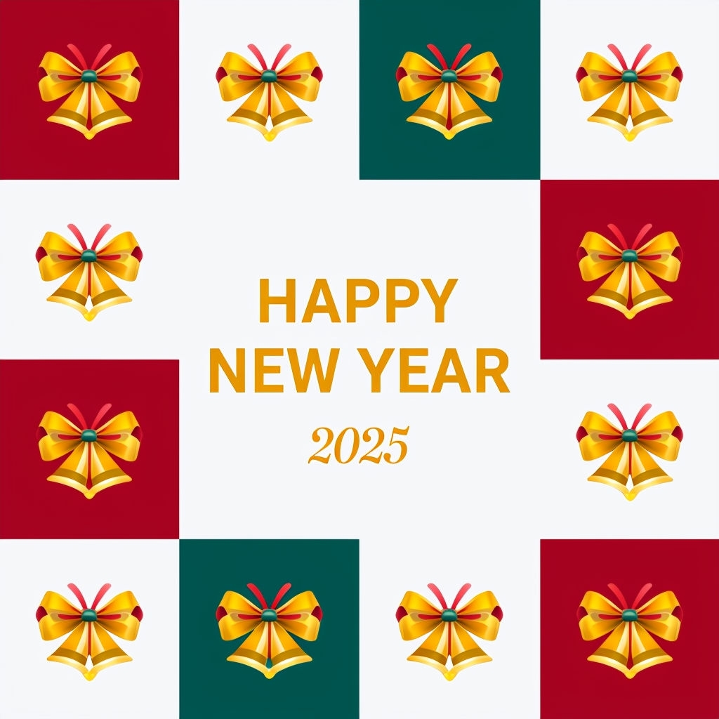 Vibrant New Year 2025 Greeting with Festive Illustrations Pattern