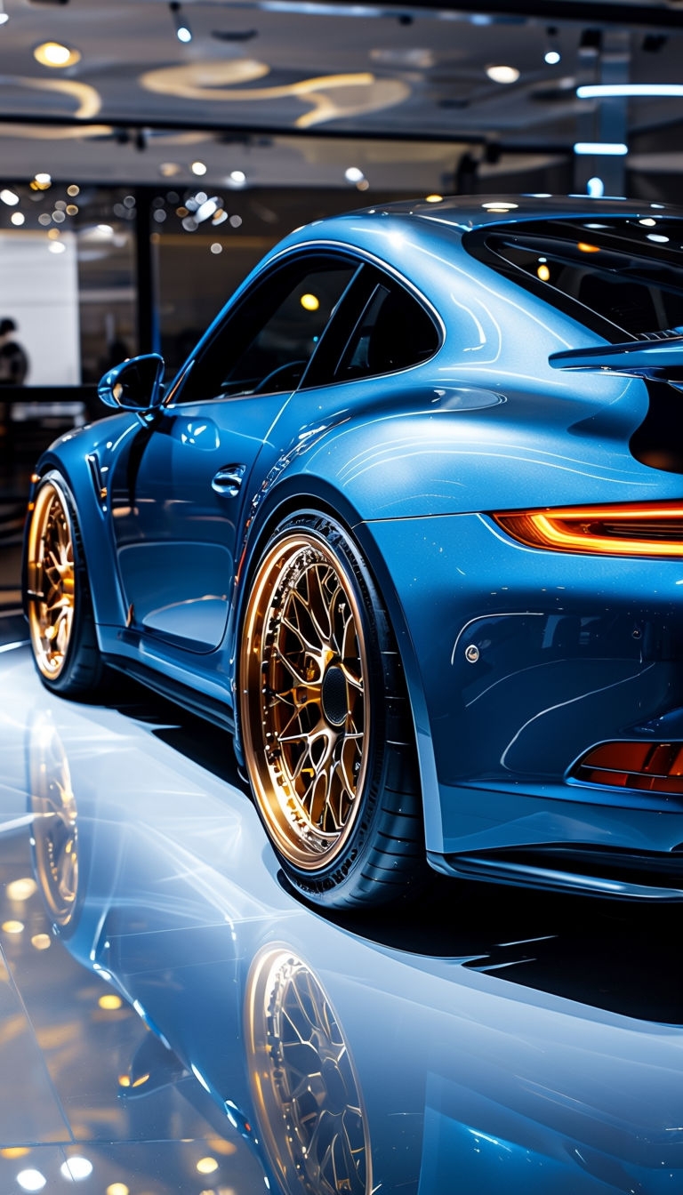 Sleek Metallic Blue Porsche 911 GT3 Automotive Photography Mobile Wallpaper