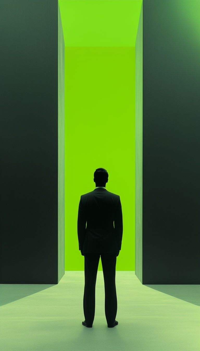 Striking Black Silhouette Against Electric Green Doorway Mobile Wallpaper