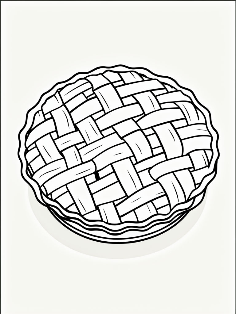 Cartoon Line Drawing of a Lattice-Topped Pie Coloring Book Page