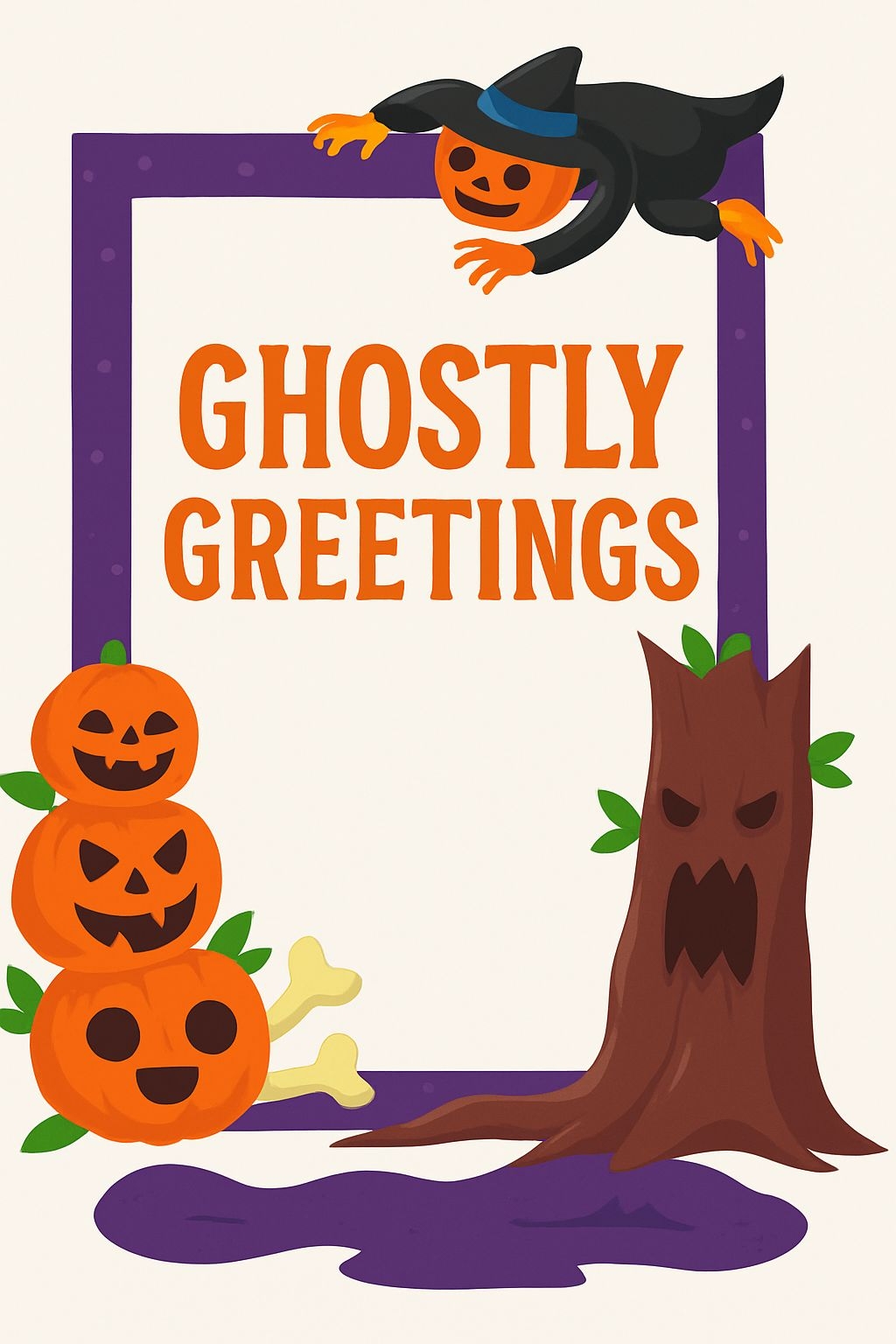 Playful Halloween Ghostly Greetings Illustration Card