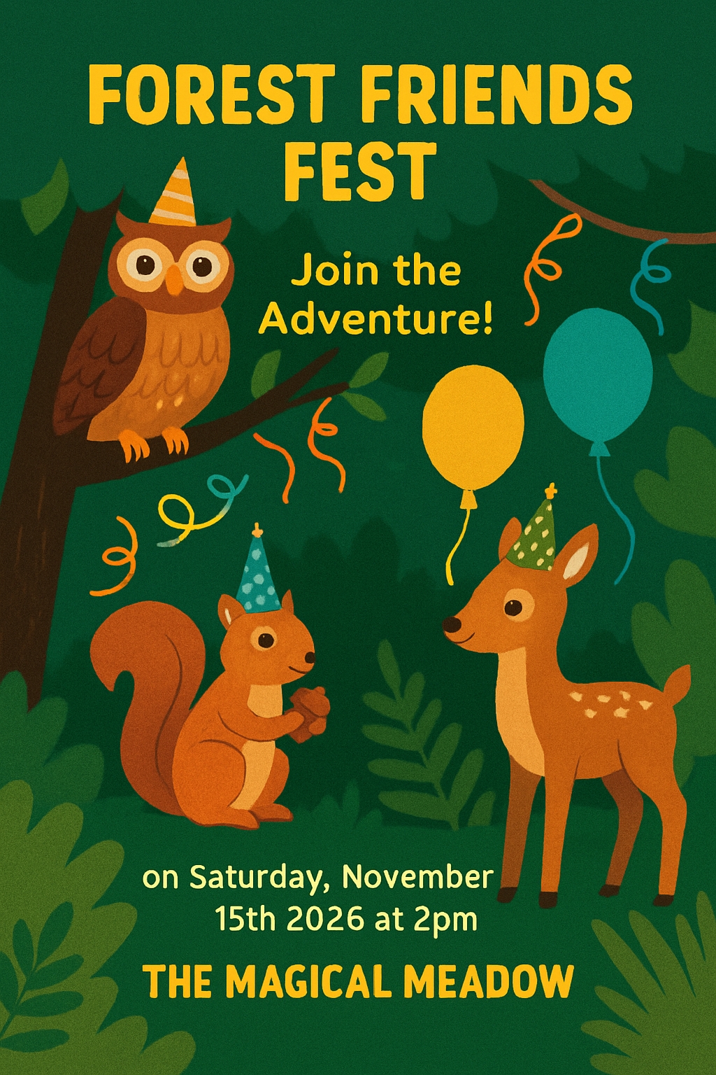 Forest Friends Fest Whimsical Family Invitation Design Cards & Invites