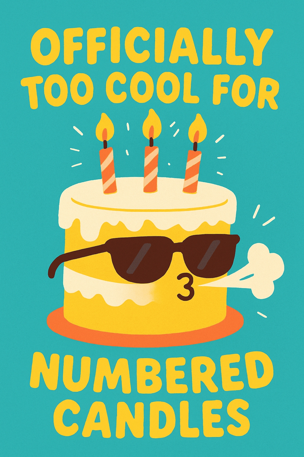 Cool Birthday Cake Illustration with Candles and Sunglasses Card