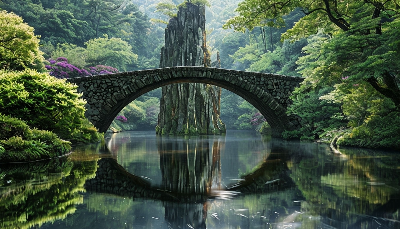 Tranquil Stone Arch Bridge Reflection Virtual Background