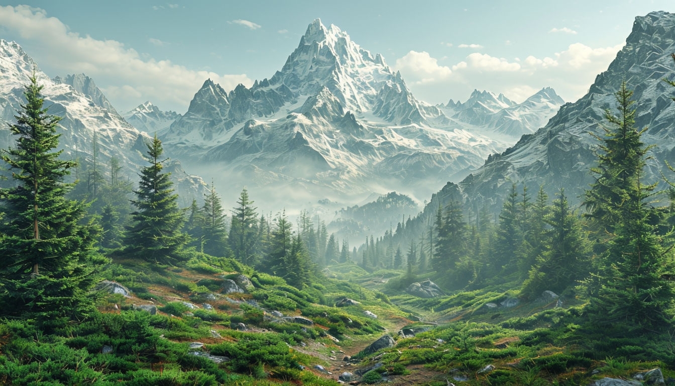 Serene Mountainous Landscape with Lush Greenery Virtual Backgrounds