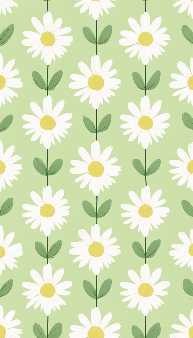 Cheerful White Daisy Pattern on Light Green Background Phone Case Cover