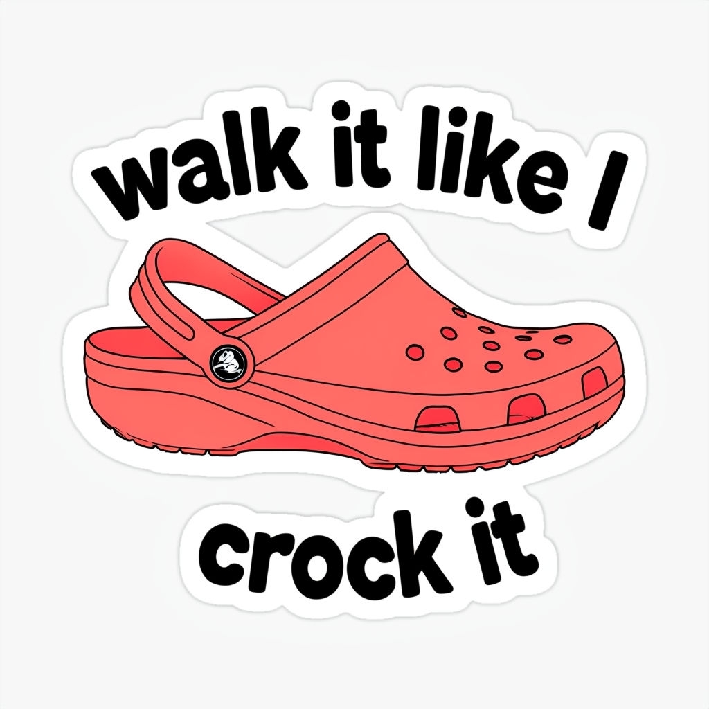 Vibrant Coral Croc Clog with Humorous Text Sticker