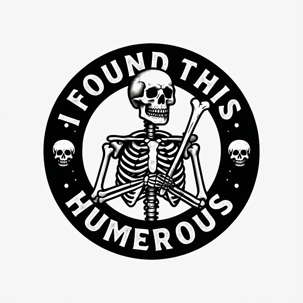 Humorous Skeleton Holding Bone with I Found This Humerus Hat