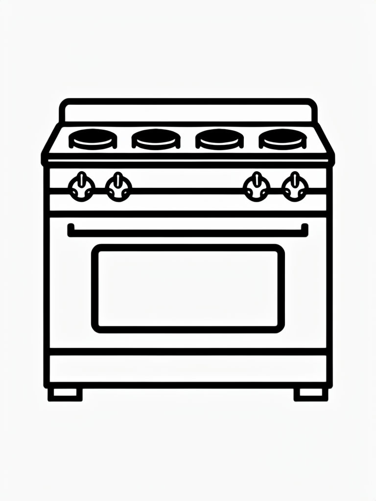 Minimalist Black Line Stove Illustration for Coloring Book Pages