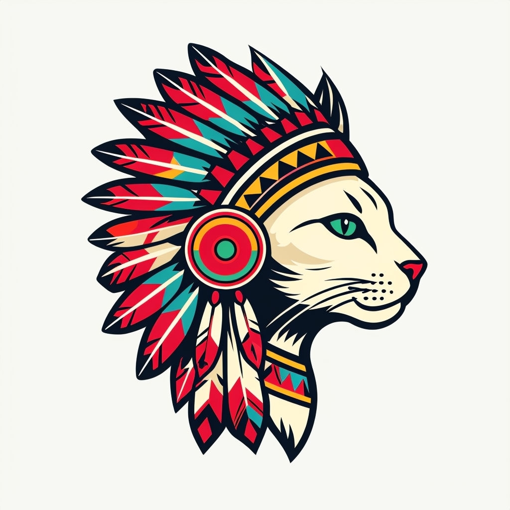 Regal White Cat with Colorful Feather Headdress Sticker