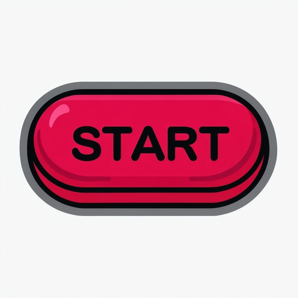 Vibrant Crimson Red START Button Cartoon Sticker