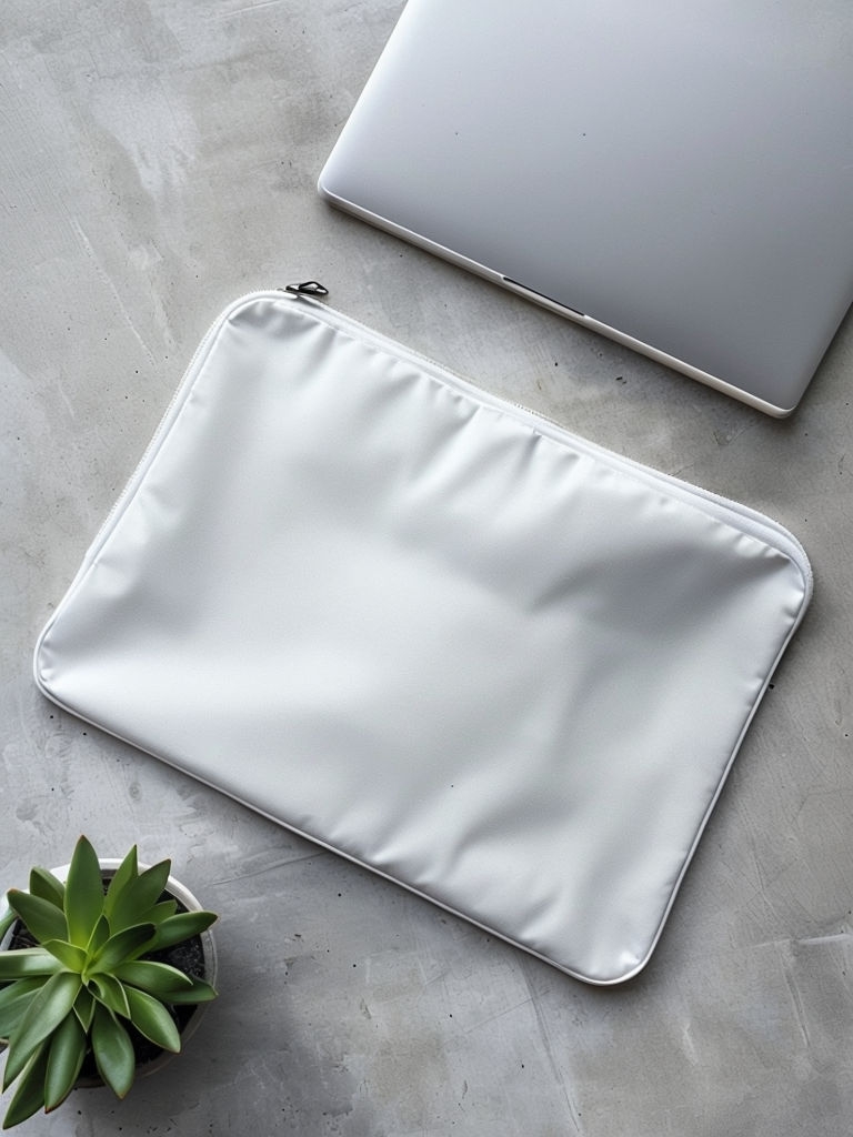 Minimalist White Laptop Sleeve with Silver Laptop Mockup