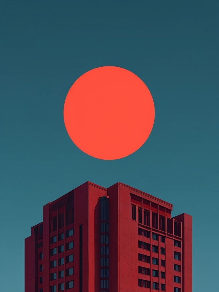 Modern Minimalist High-Rise Building with Coral Circle Poster
