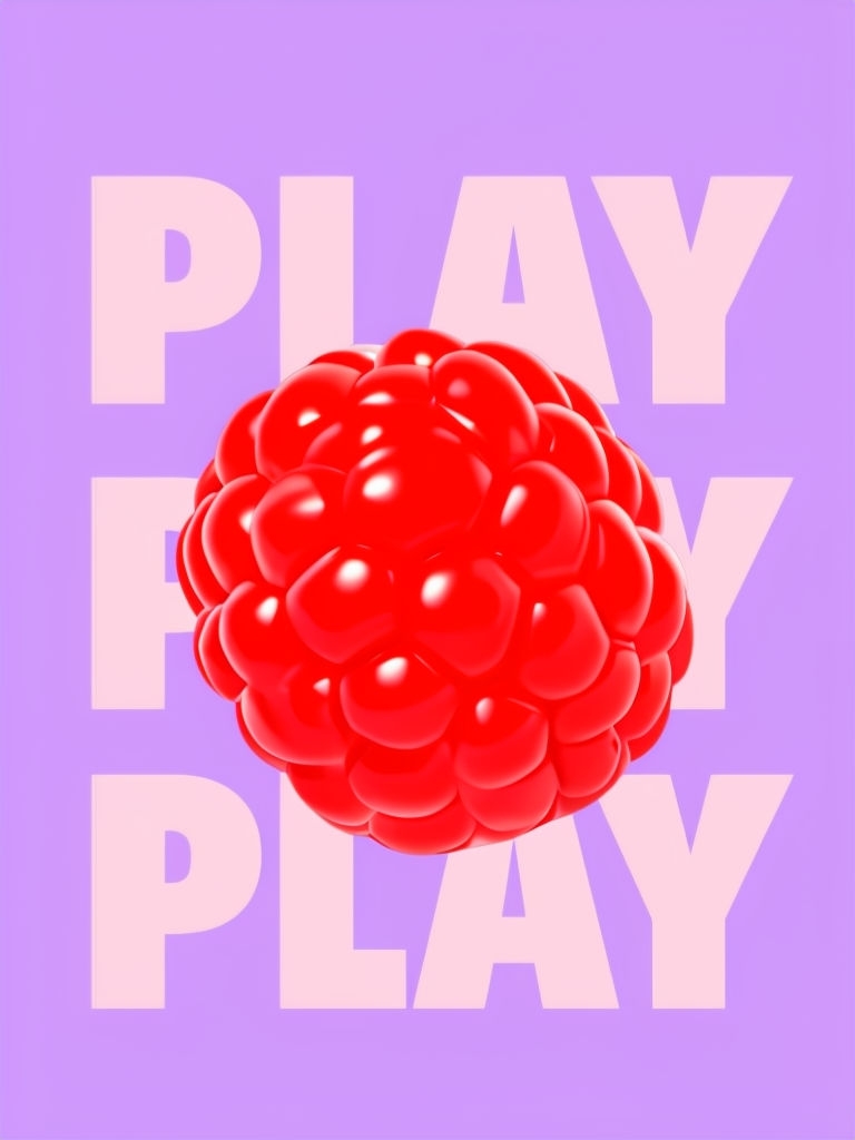 Glossy Bright Red Raspberry with Playful Text Background Poster