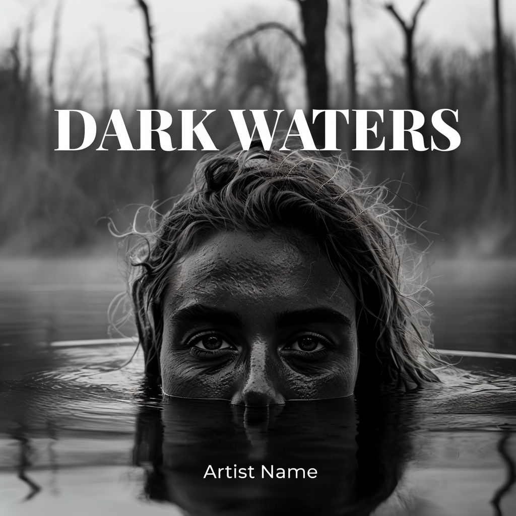 Haunting Black and White Portrait in Dark Waters Album Cover