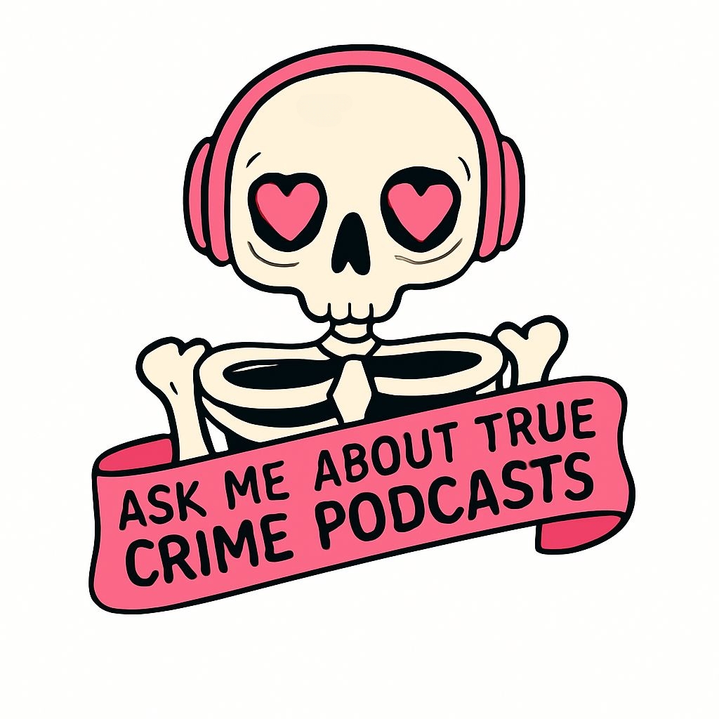 Cute Cartoon Skeleton with Headphones True Crime Podcast Sticker