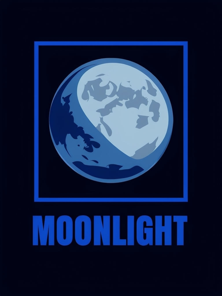 Minimalist Moonlight Illustration in Silver and Blue T-shirt