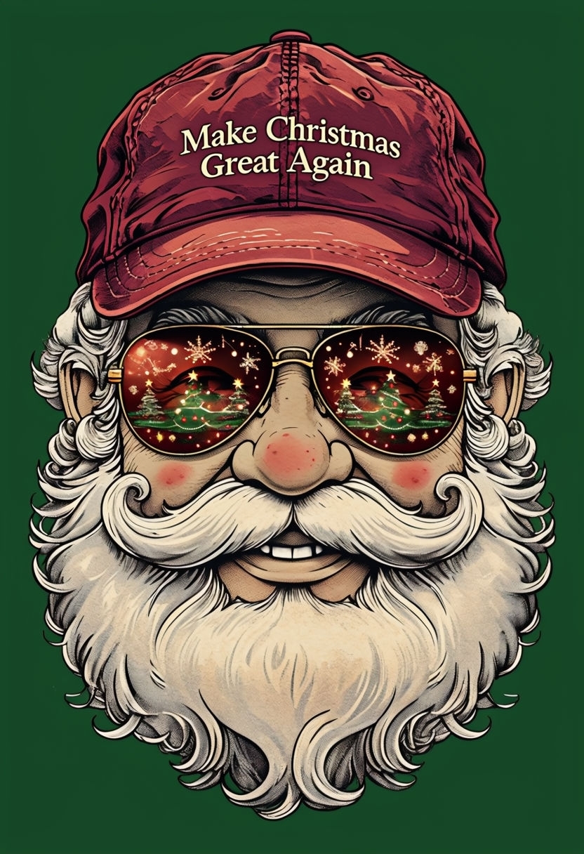 Festive Santa Claus Illustration with "Make Christmas Great Again" Cap T-shirt