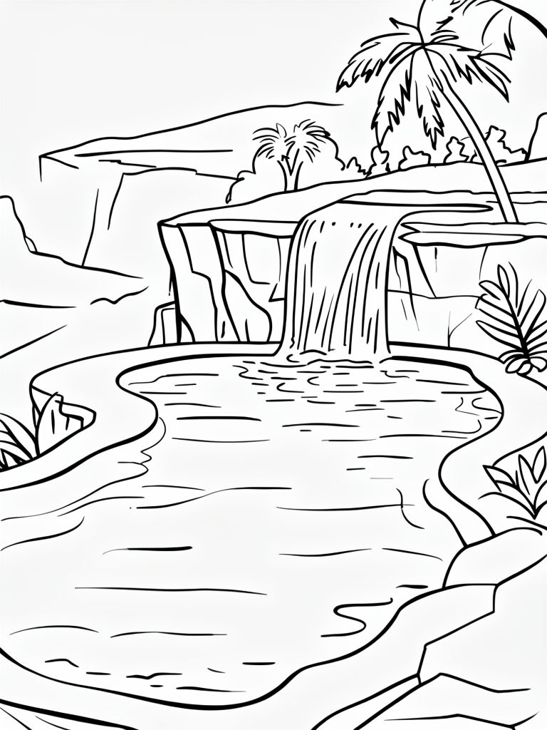 Cliffside Infinity Pool Outline Drawing for Easy Coloring Book Pages