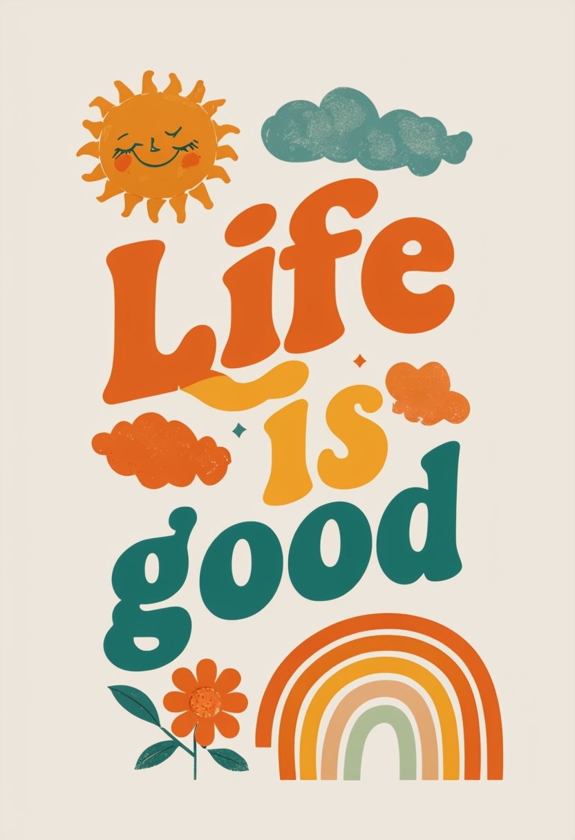 Vibrant Retro Life is Good Motivational Graphic Design Poster