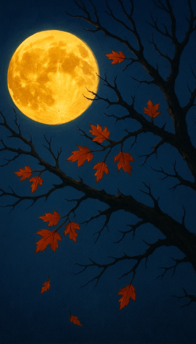 Serene Night Sky with Full Moon and Autumn Leaves Phone Case Cover