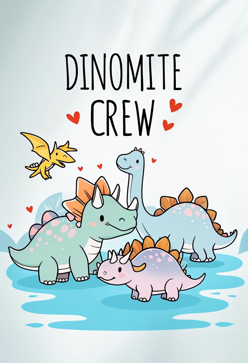 Cheerful Pastel Dinosaurs \"Dinomite Crew\" Invitation Design Card