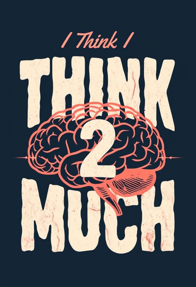 Bold Overthinking Typography with Brain Illustration T-shirt