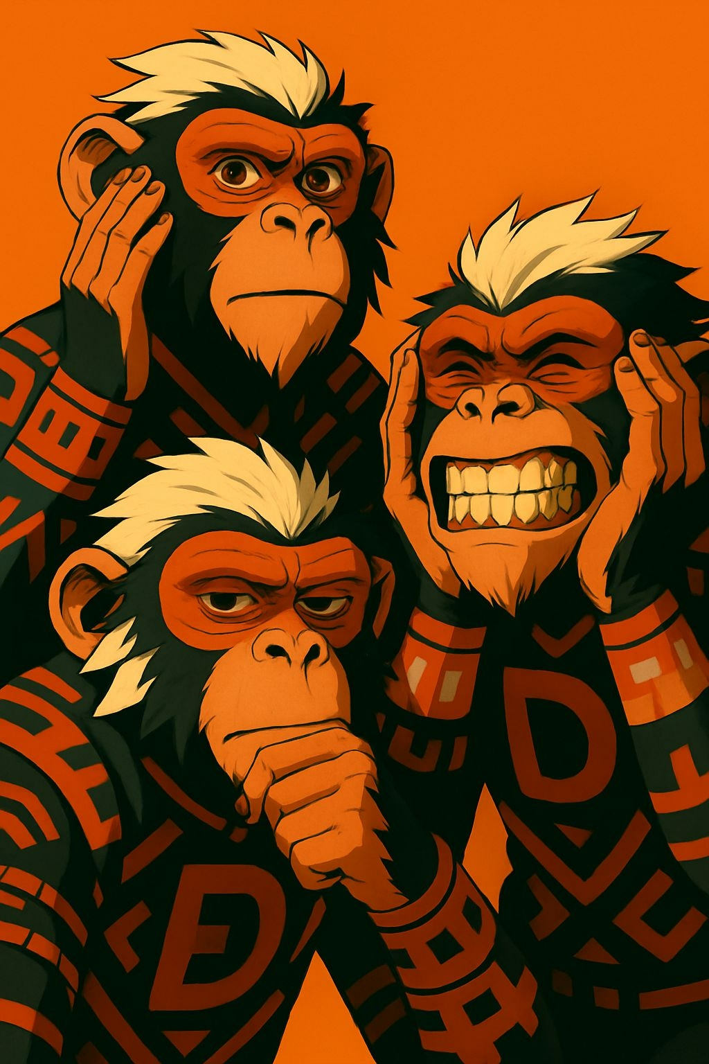 Expressive Chimpanzees in Vibrant Anime Style T-shirt