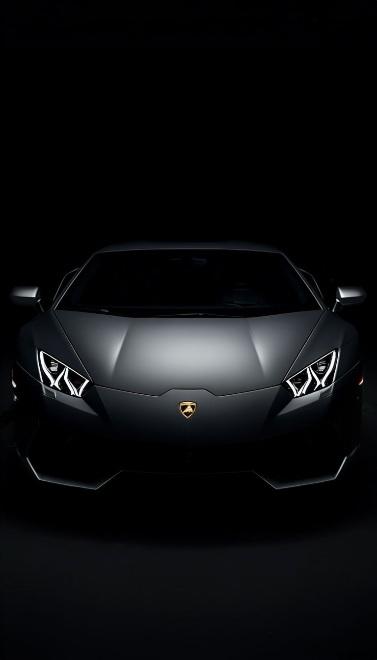 Sleek Black Lamborghini Sports Car Photograph in Low Light Mobile Wallpaper