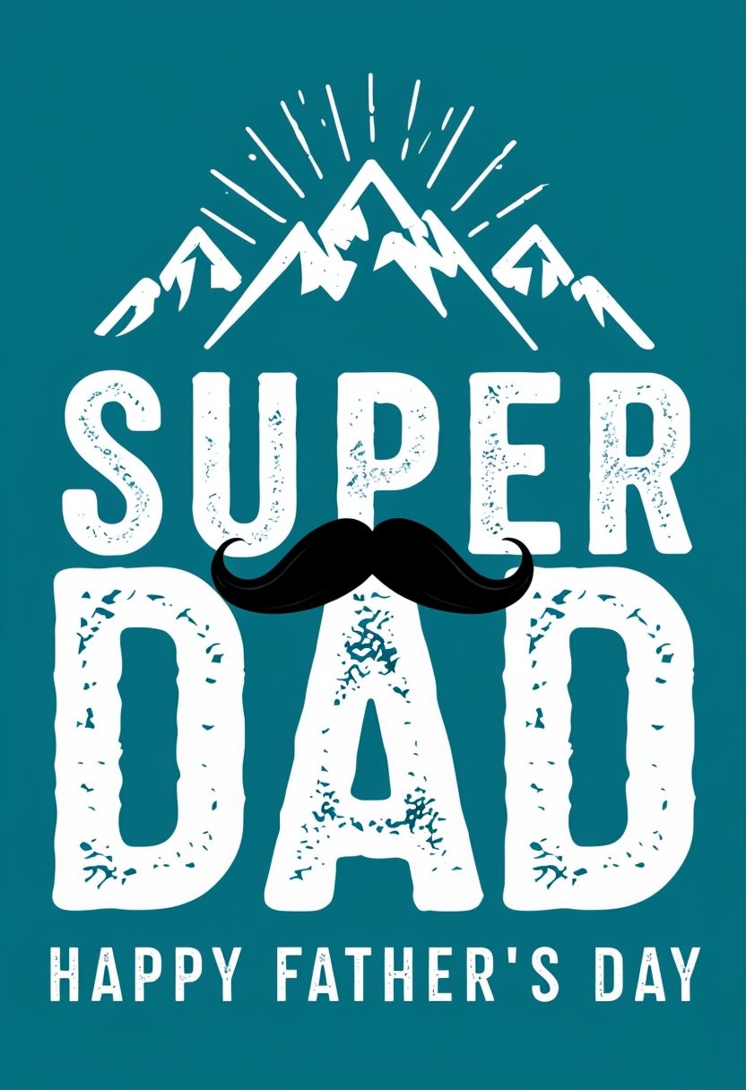 Modern Teal Father's Day Greeting Card Design with Super Dad Text