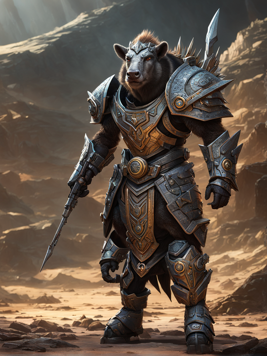 Full-body depiction of a humanoid warthog warrior in dynamic... by ...