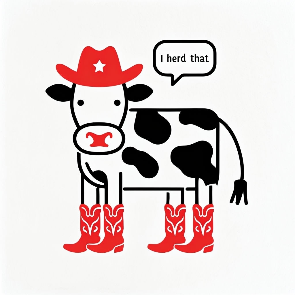 Cute Black Cow with Cowboy Hat and Boots Cartoon Sticker
