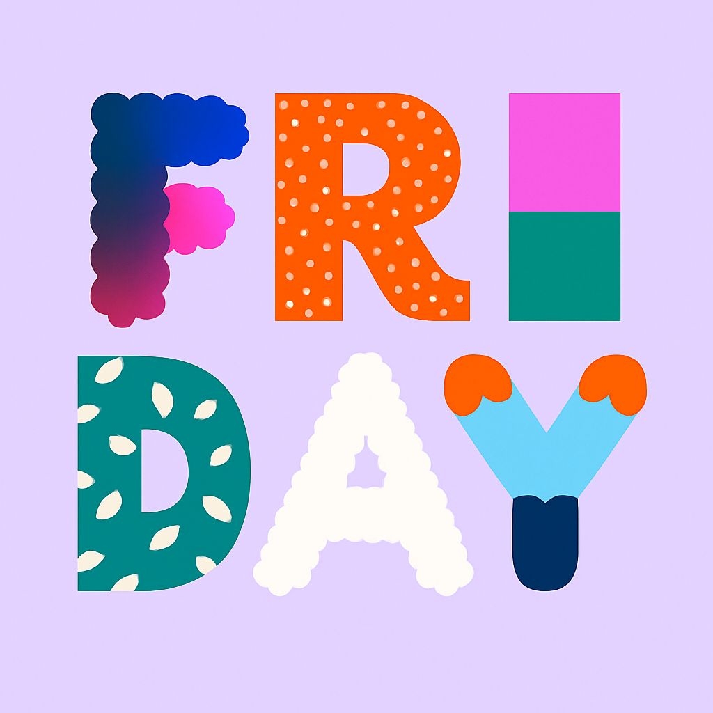 Playful Cartoon Typography 'FRIDAY' Illustration for Social Media Post