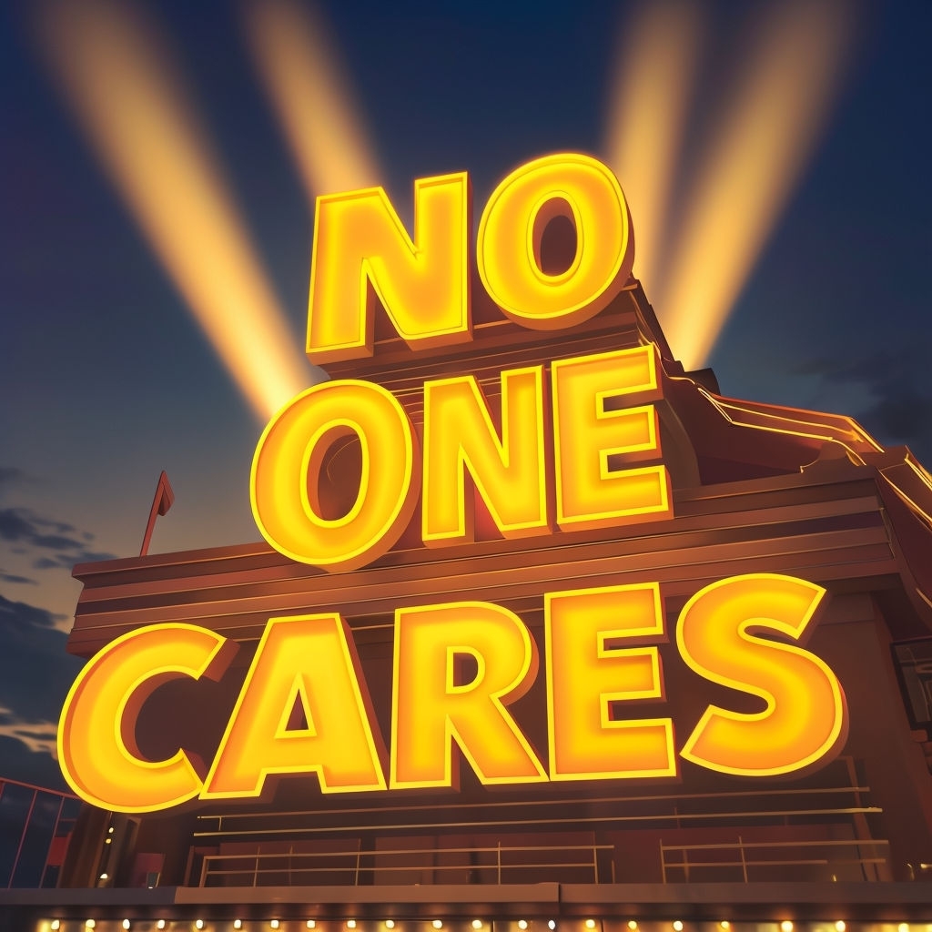 Bold 'NO ONE CARES' Neon Sign Illustration for Memes