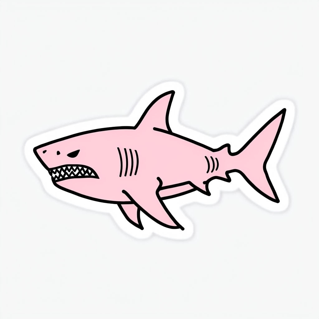 Playful Light Pink Cartoon Shark Illustration Sticker