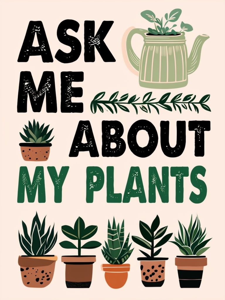 Playful 'Ask Me About My Plants' Retro Illustration Poster
