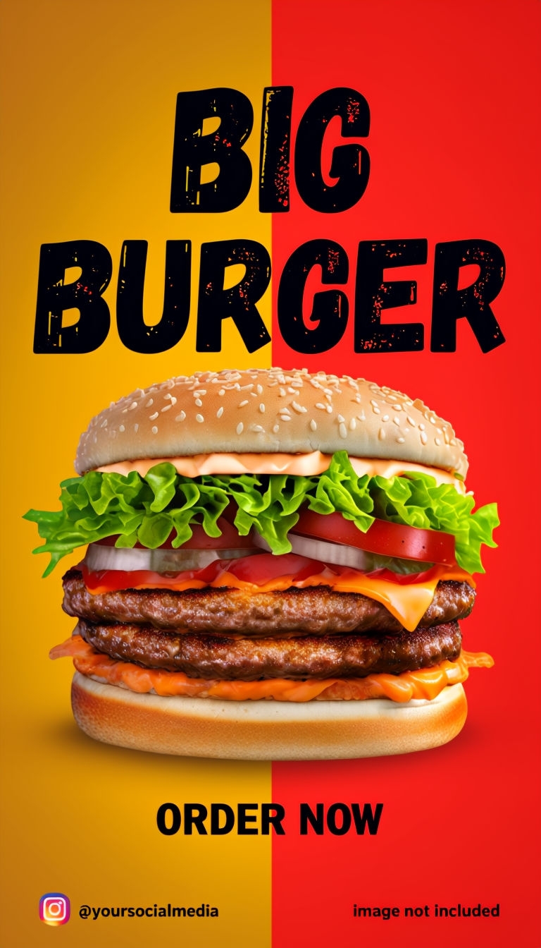 Realistic Big Burger Promotional Advertisement Design Ads