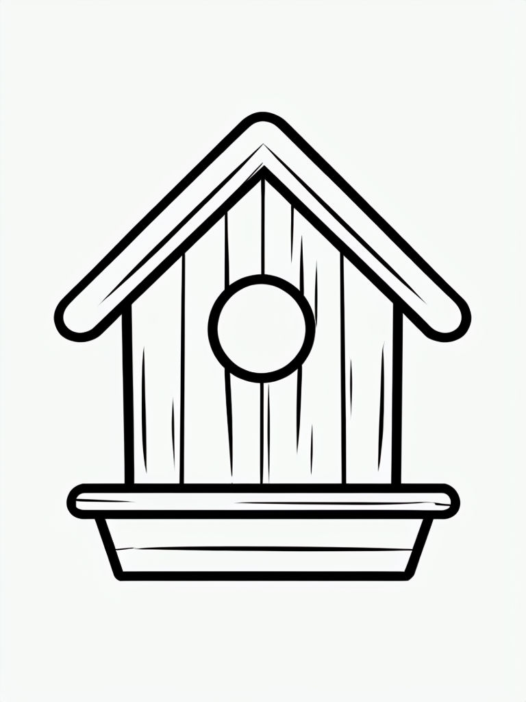 Minimalist Black Line Birdhouse Illustration for Coloring Book Pages