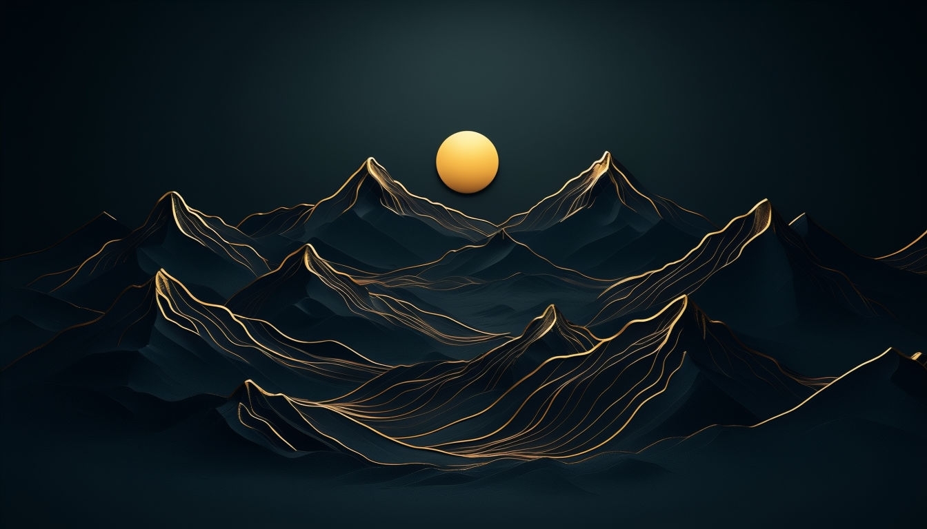 Elegant Gold Lined Mountains with Serene Sun Virtual Background