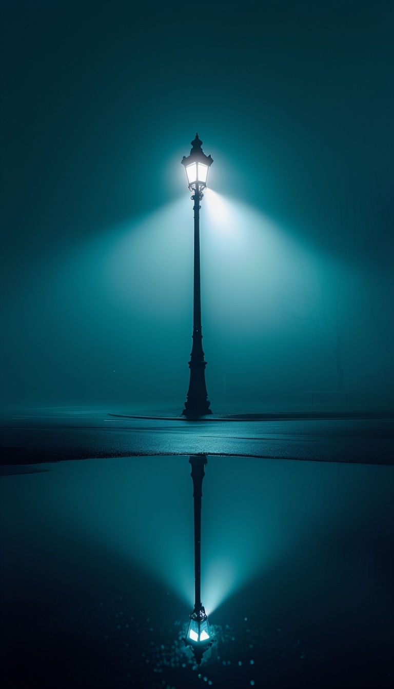 Mysterious Vintage Streetlamp in Foggy Night Scene Mobile Wallpaper